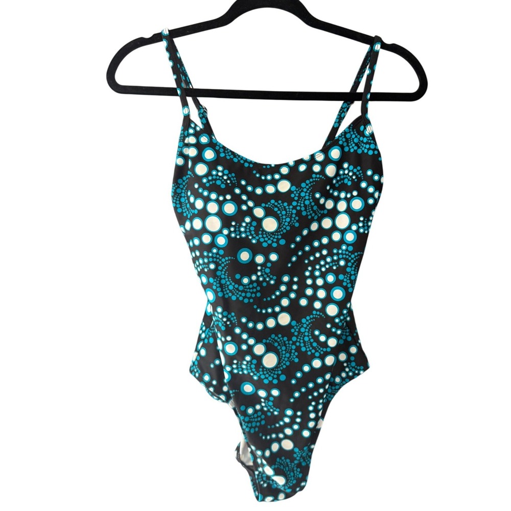 Catalina Womens One Piece Swimsuit Black Teal‎ Polka Dot Swirl Size M 8-10